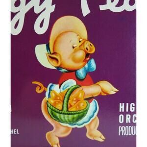 Piggy Pears Humanized Dressed Pig Fruit Crate Label Vintage Original 1940's